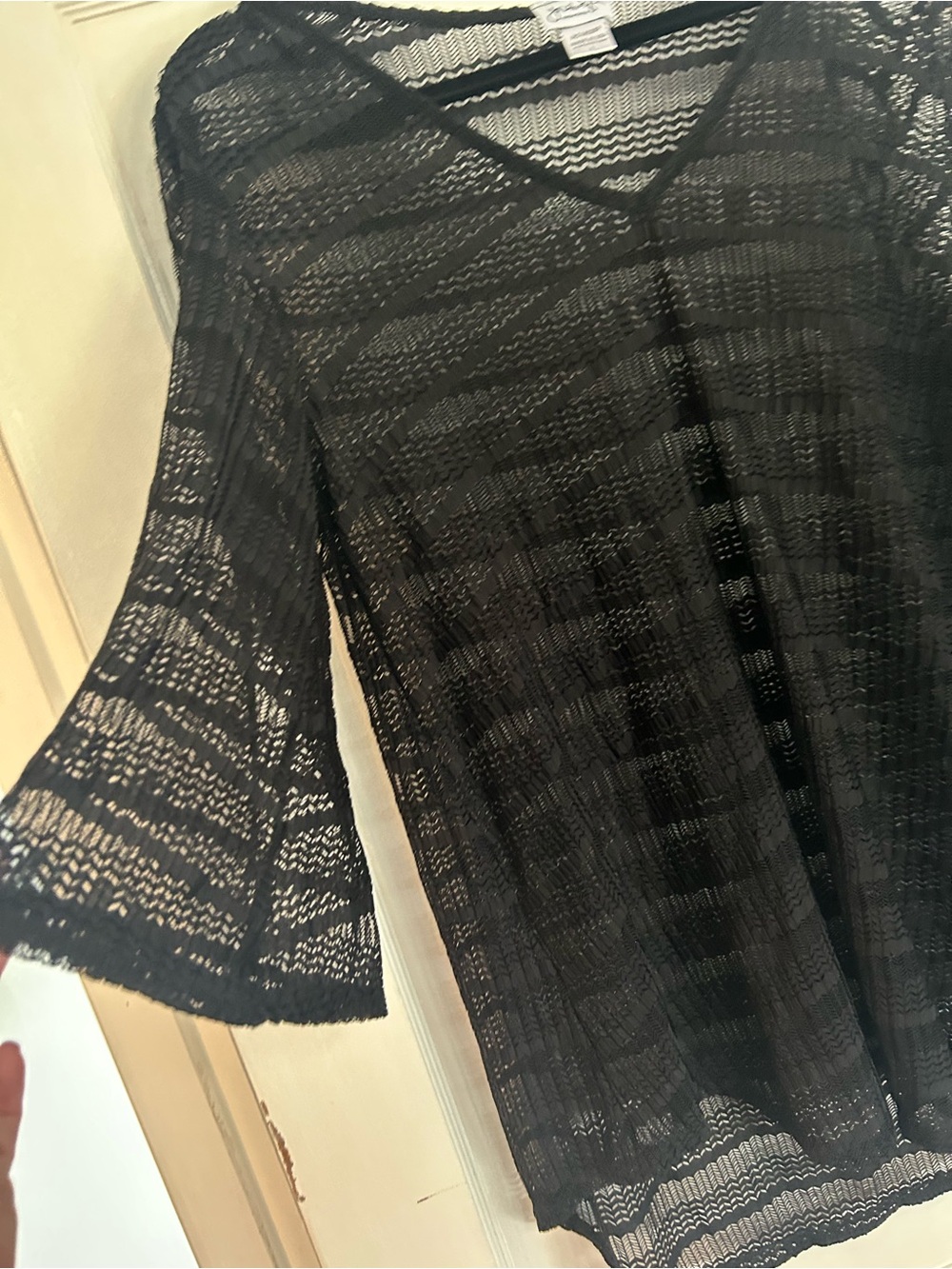 Black Crochet V-Neck Women's cover up